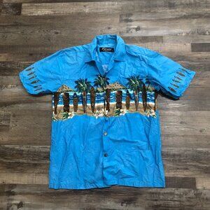 Favant Mens Large Blue Made in Hawaii Short Sleeve Button Up Cotton Shirt